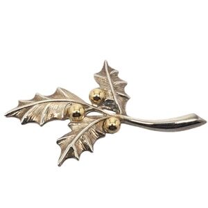 B.A. Ballou Sterling Silver & 14K Mistletoe Brooch Pin #20496